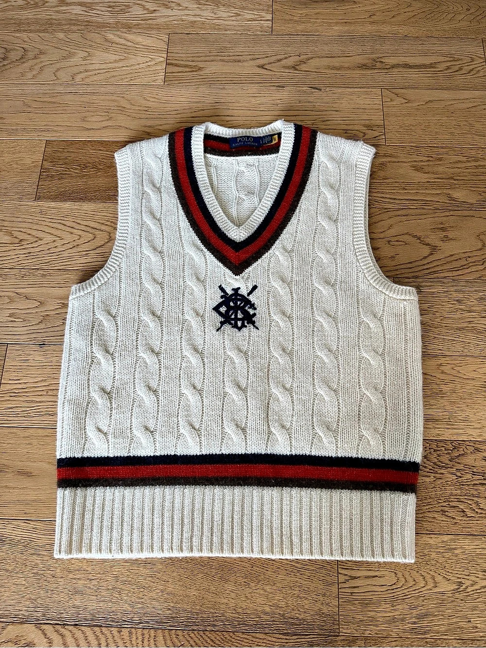 Polo Ralph Lauren Cable-Knit Cotton Cricket Sweater Vest Embroidered Prep Fall